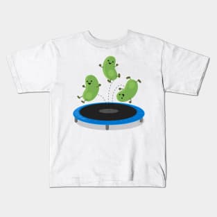 Cute funny green beans on trampoline cartoon Kids T-Shirt